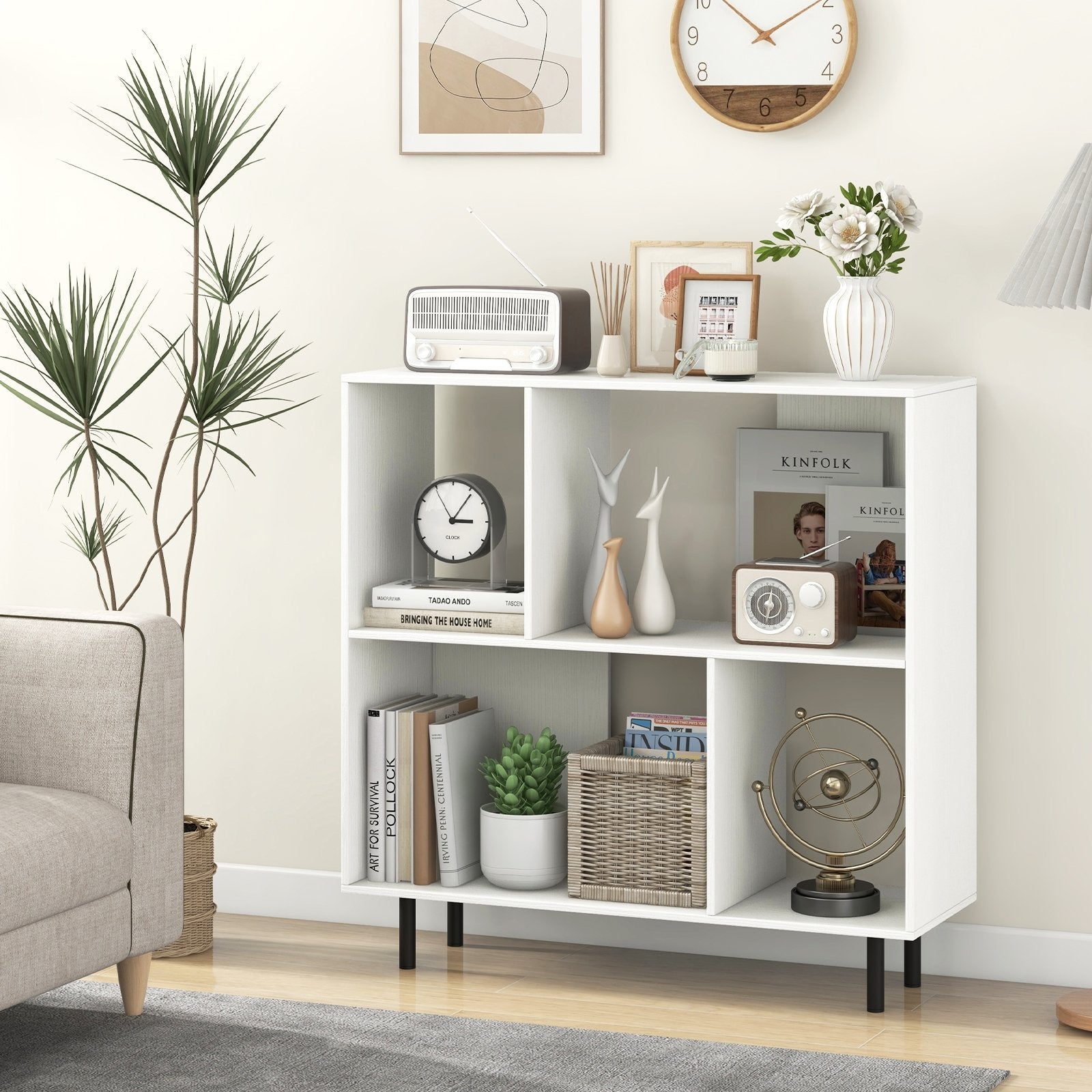 Open Shelf Bookcase with 4 Compartments-Black