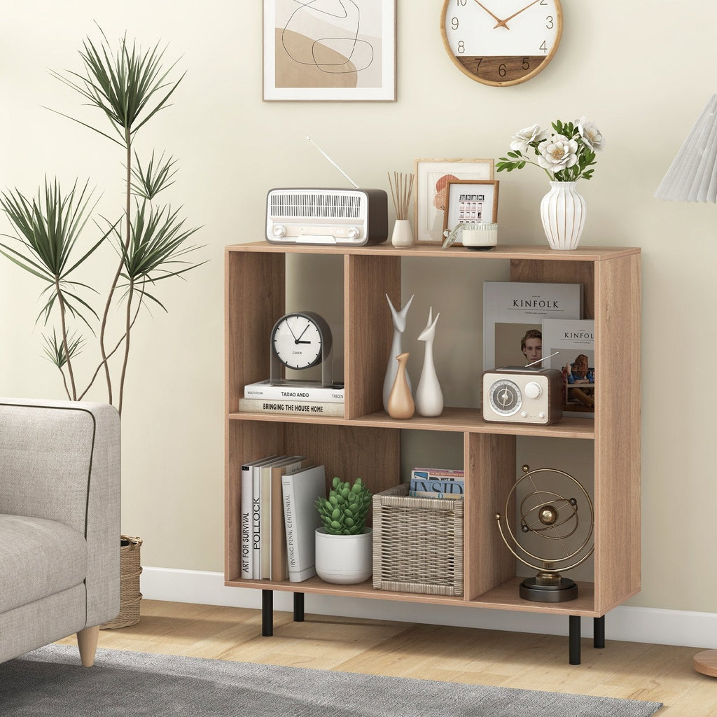 Open Shelf Bookcase with 4 Compartments-Black