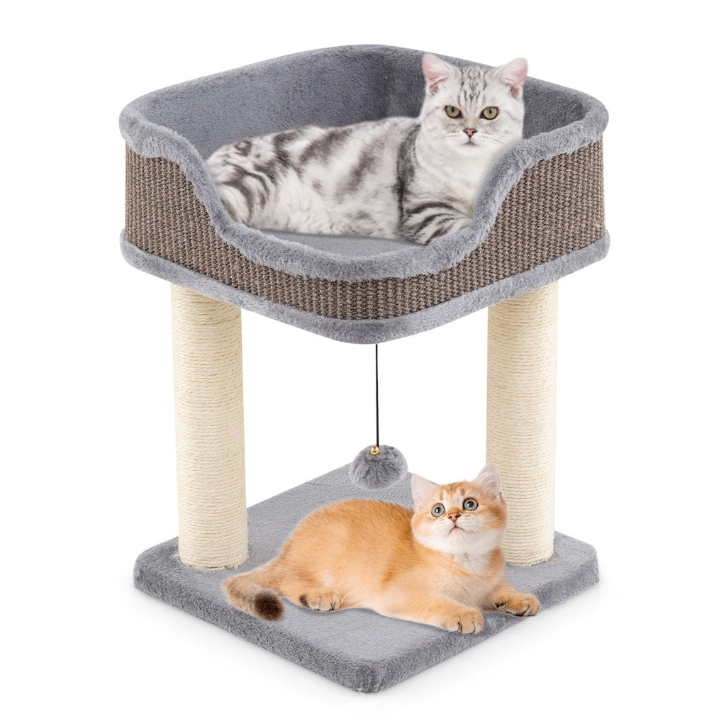 Small Cat Tree for Indoor Cats Kitty Tower with Comfy Plush Perch Sisal Scratching Posts-Gray