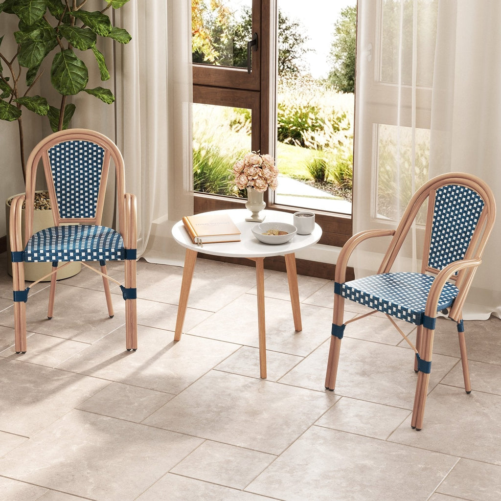 Hand-Woven PE Wicker Outdoor French Bistro Chairs Set of 2-Black