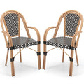 Hand-Woven PE Wicker Outdoor French Bistro Chairs Set of 2-Black