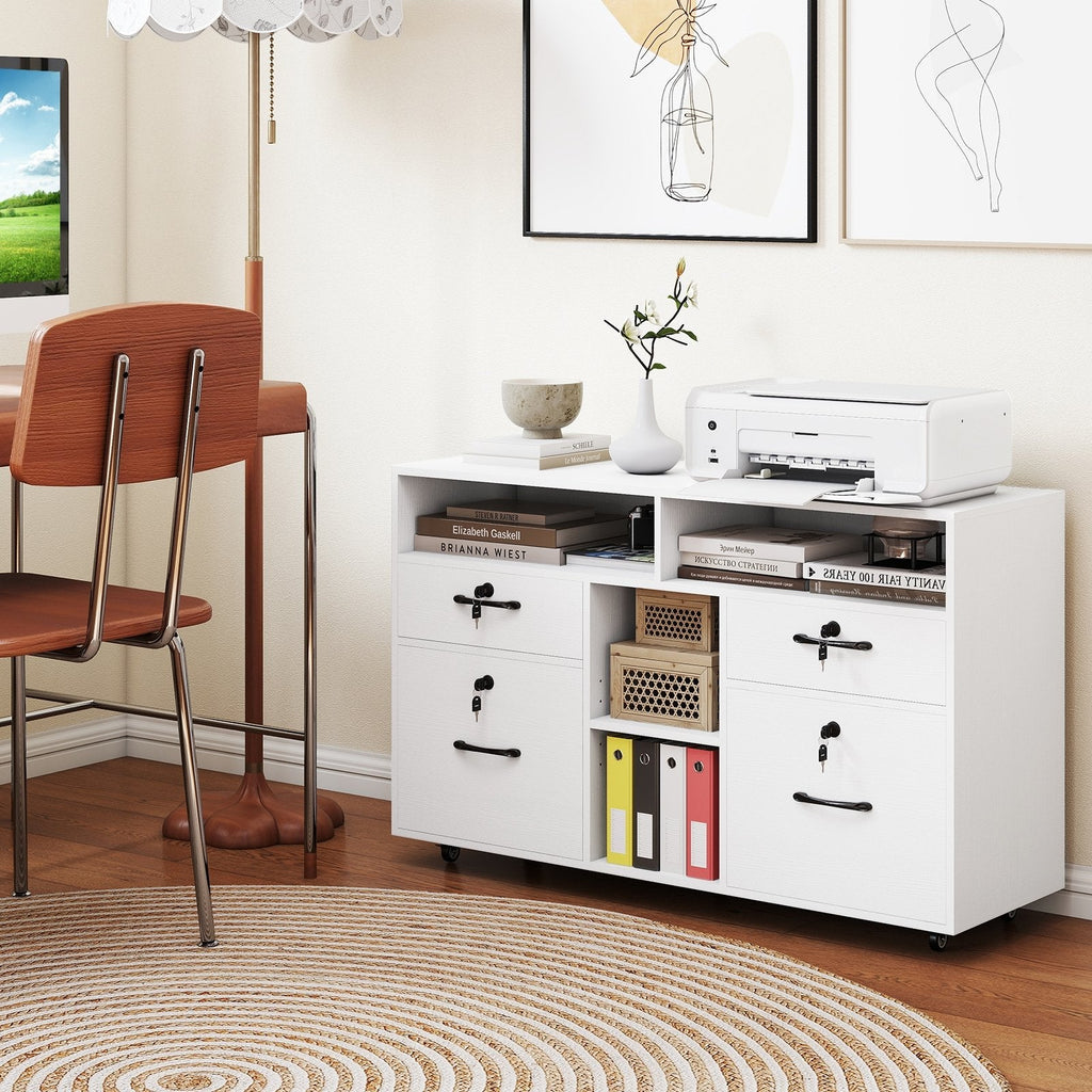 File Cabinet with Lock Mobile Lateral Filing Storage Organizer Modern Rolling Printer Stand-Black