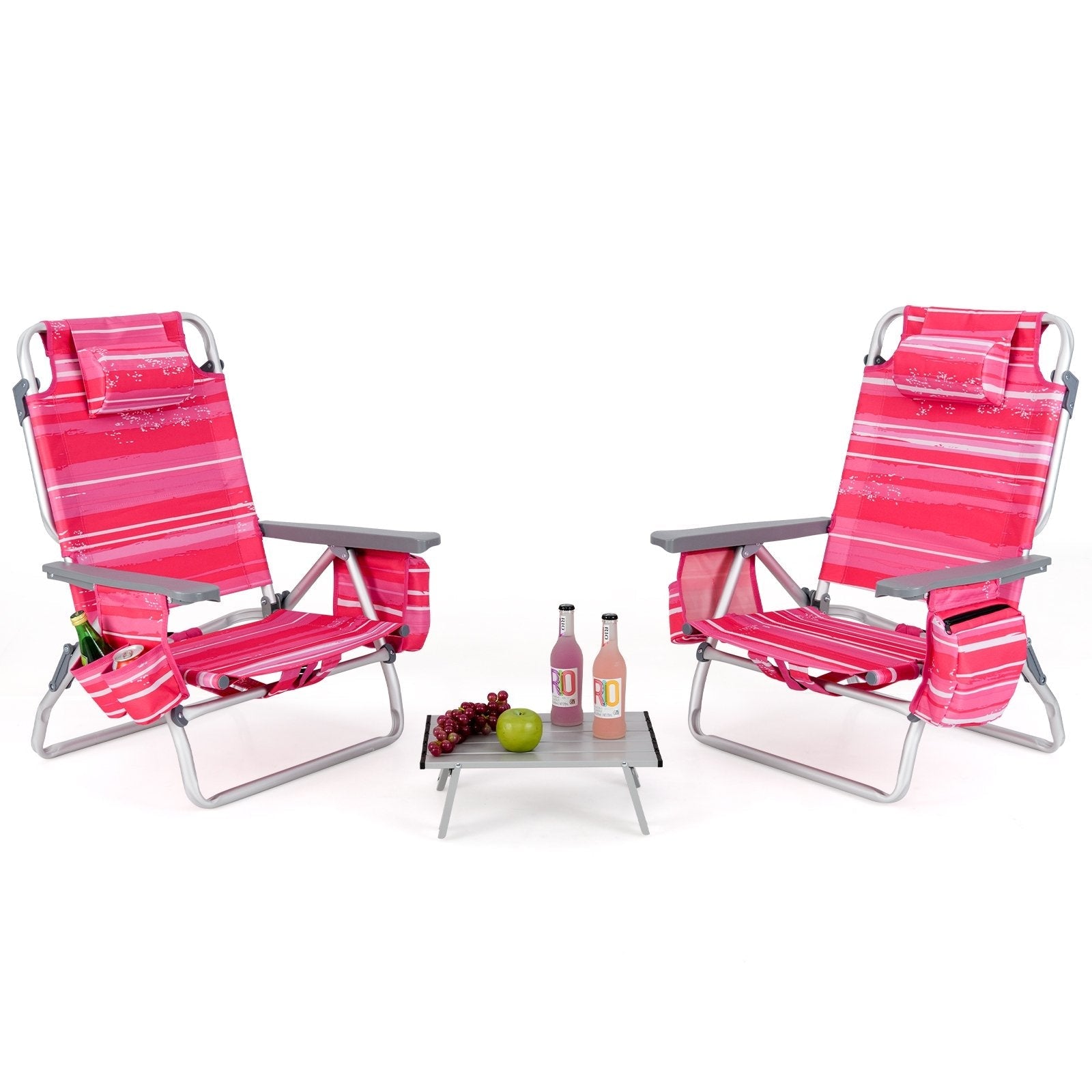 2 Packs 5-Position Outdoor Folding Backpack Beach Table Chair Reclining Chair Set-Blue