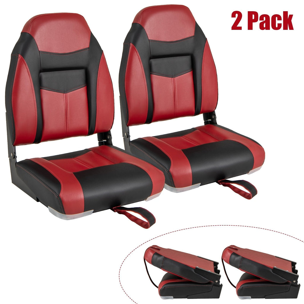 2 Pieces High Back Folding Boat Seat Set with Sponge Cushion-Blue