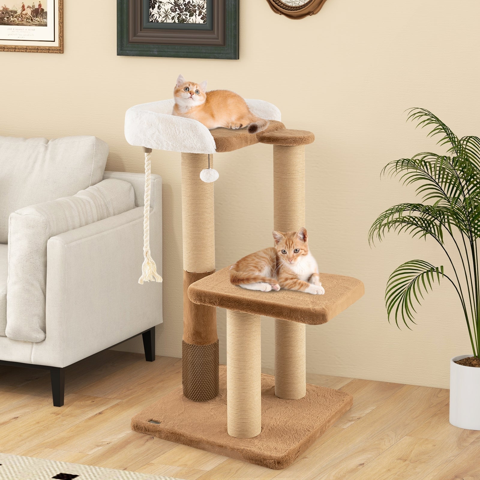 44 Inches Modern Cat Tree for Indoor Cats with Plush Padded Perch and Dangling Ball-Coffee