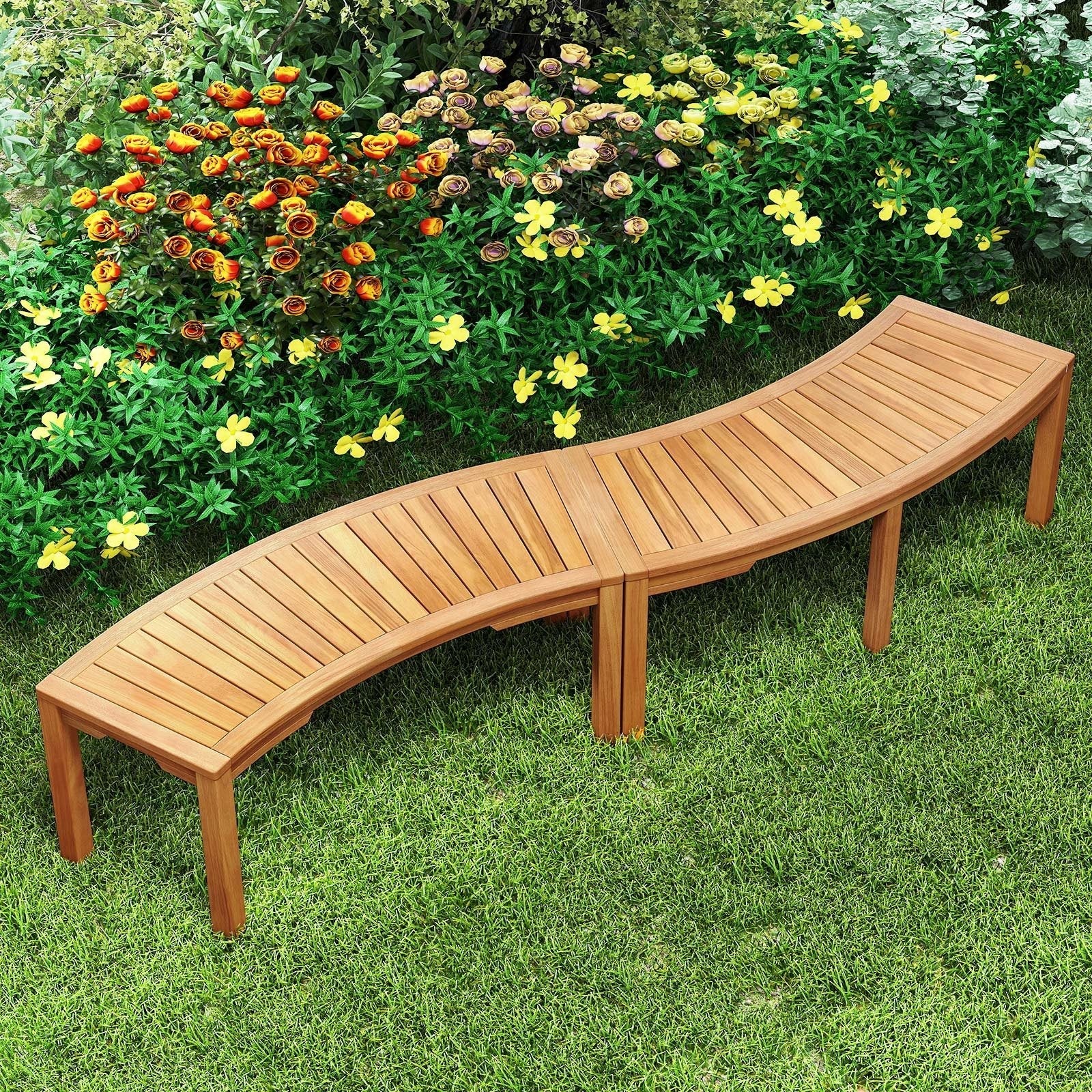 Set of 2 Outdoor Bench Acacia Wood Curved Garden Bench 2-Person
