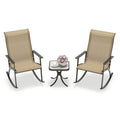 Heavy-Duty Rocking Bistro Chairs and Table Set with High Backrest and Wood-Plastic Tabletop-Brown