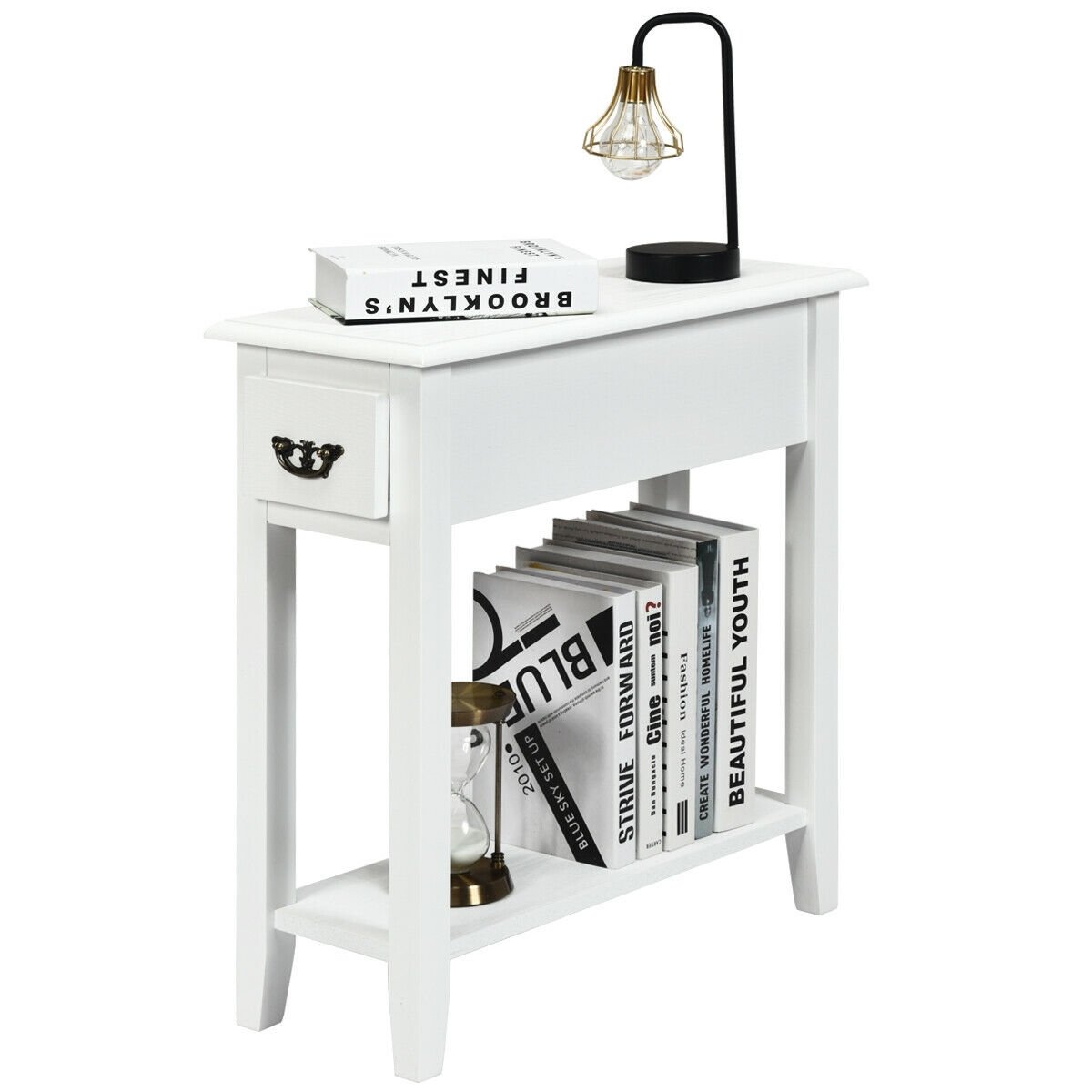 2 Tier End Bedside Sofa Side Table Narrow Nightstand-Black