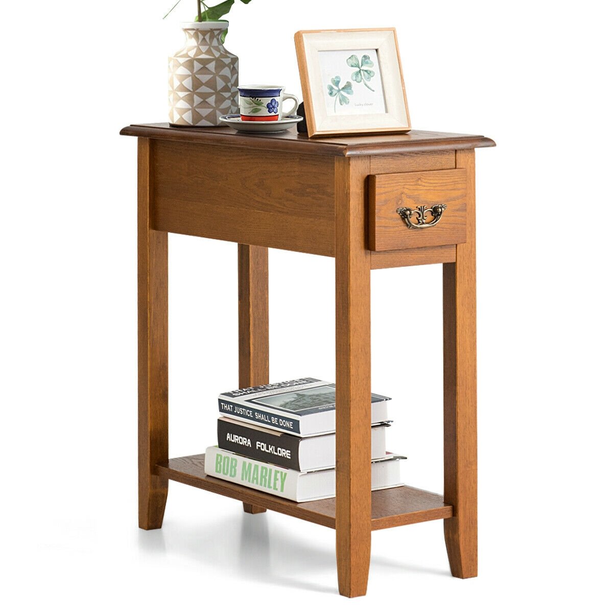 2 Tier End Bedside Sofa Side Table Narrow Nightstand-Black