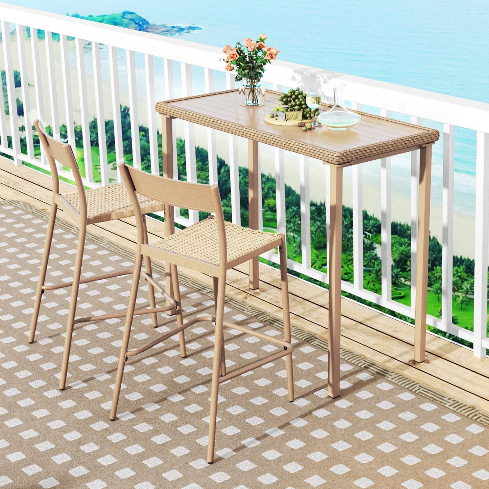 Outdoor Patio Bar Table Heavy Duty Rectangle Metal Frame-Brown
