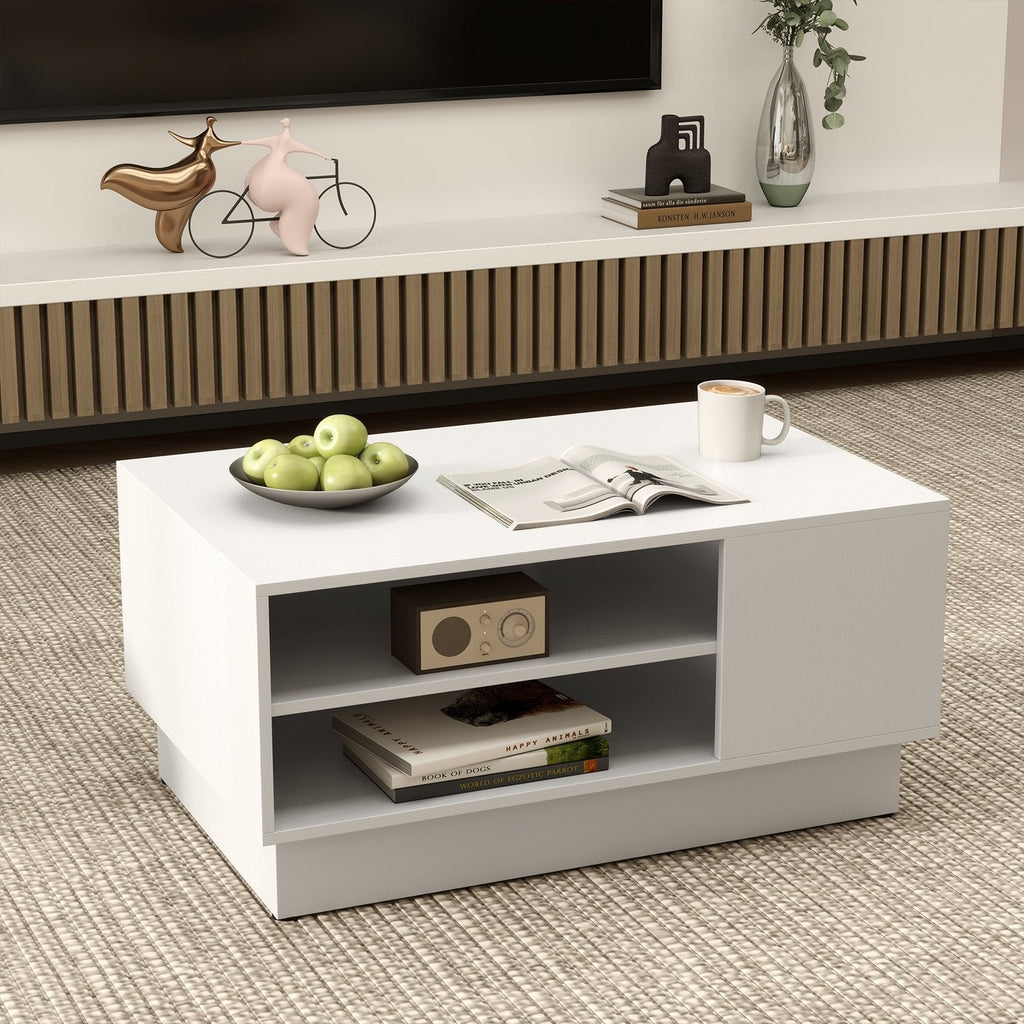 Modern Coffee Table with 2-Tier Open Storage Shelves-White