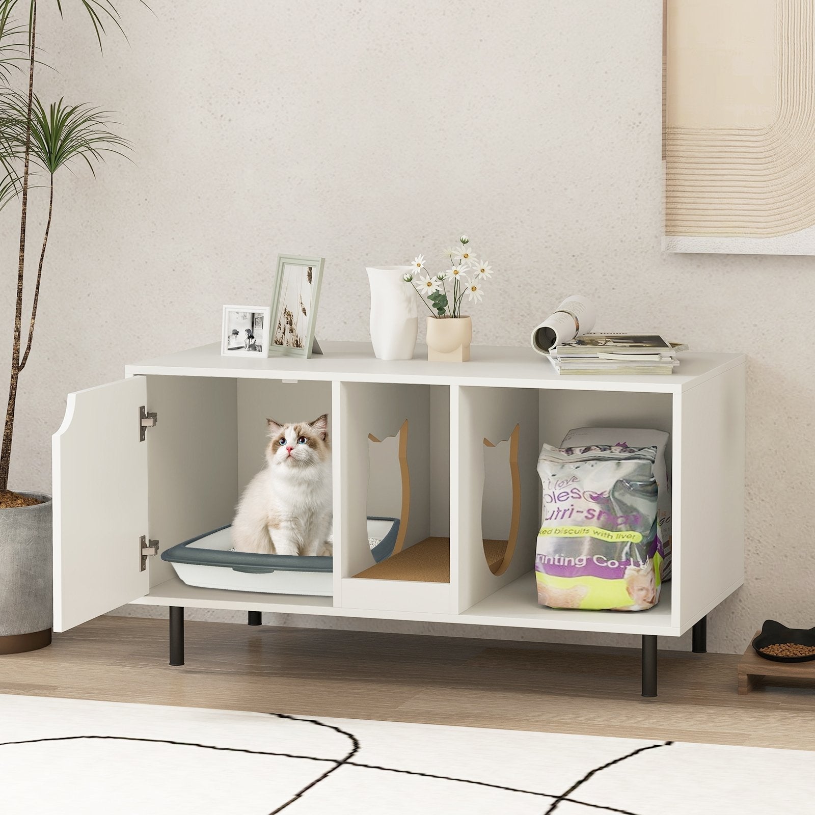 40 Inch Cat Litter Box Enclosure for 2 Cats Hidden Cat Washroom-Gray