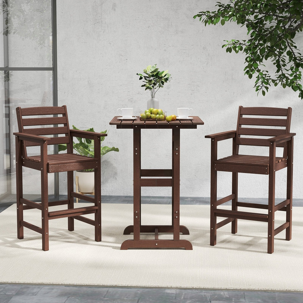 Patio HDPE Adirondack Bar Chairs Set of 2 with Wide Armrests-Black