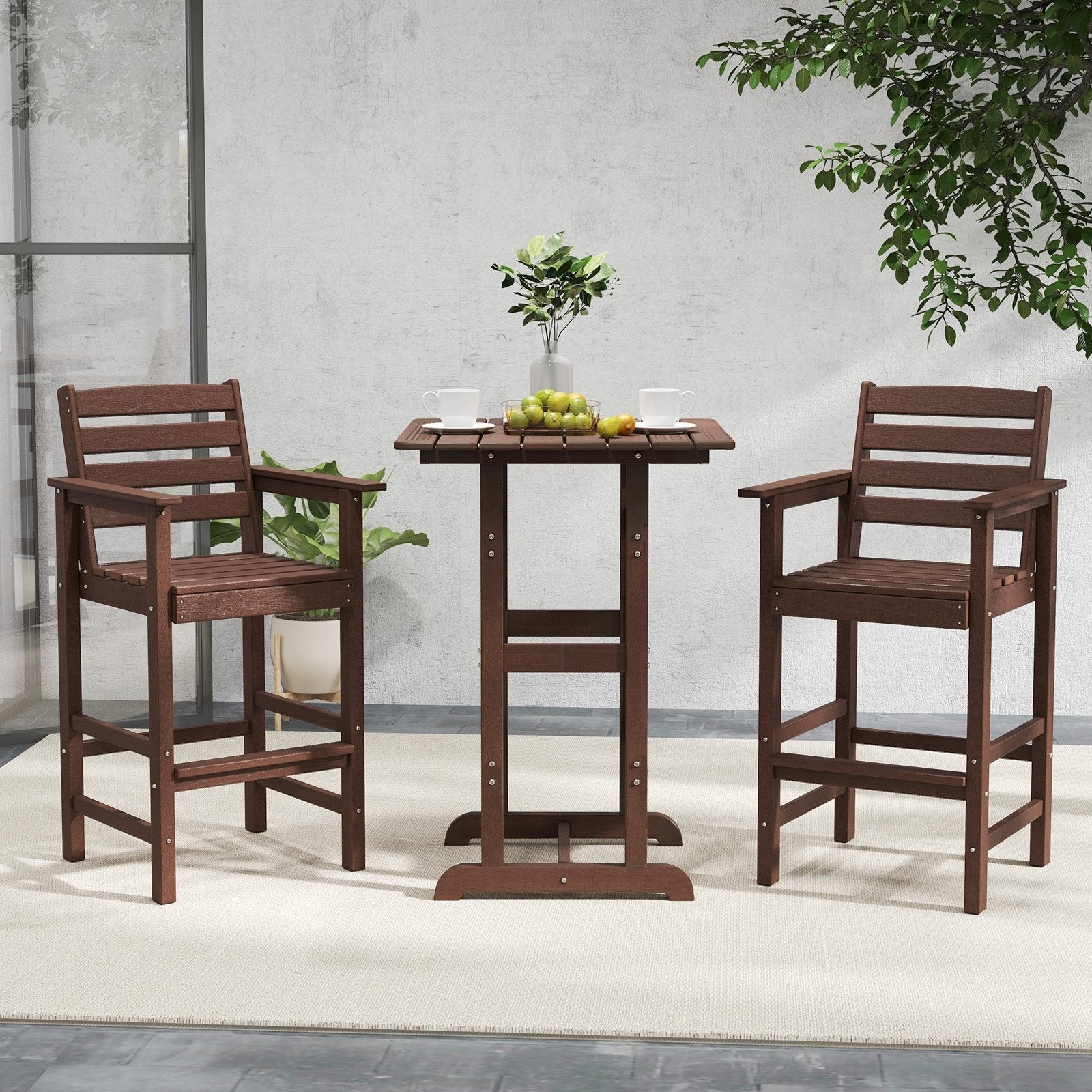Patio HDPE Adirondack Bar Chairs Set of 2 with Wide Armrests-Black