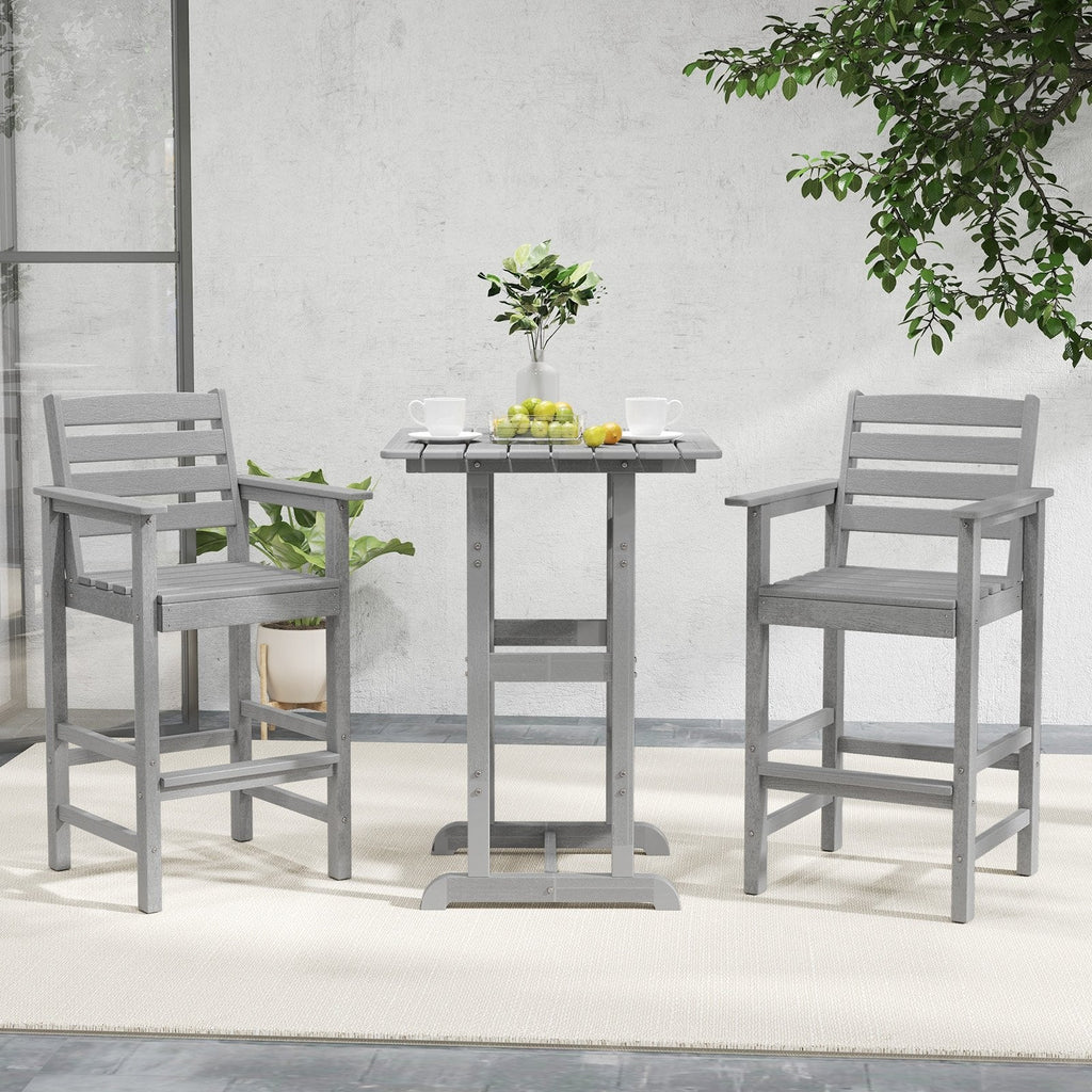Patio HDPE Adirondack Bar Chairs Set of 2 with Wide Armrests-Black