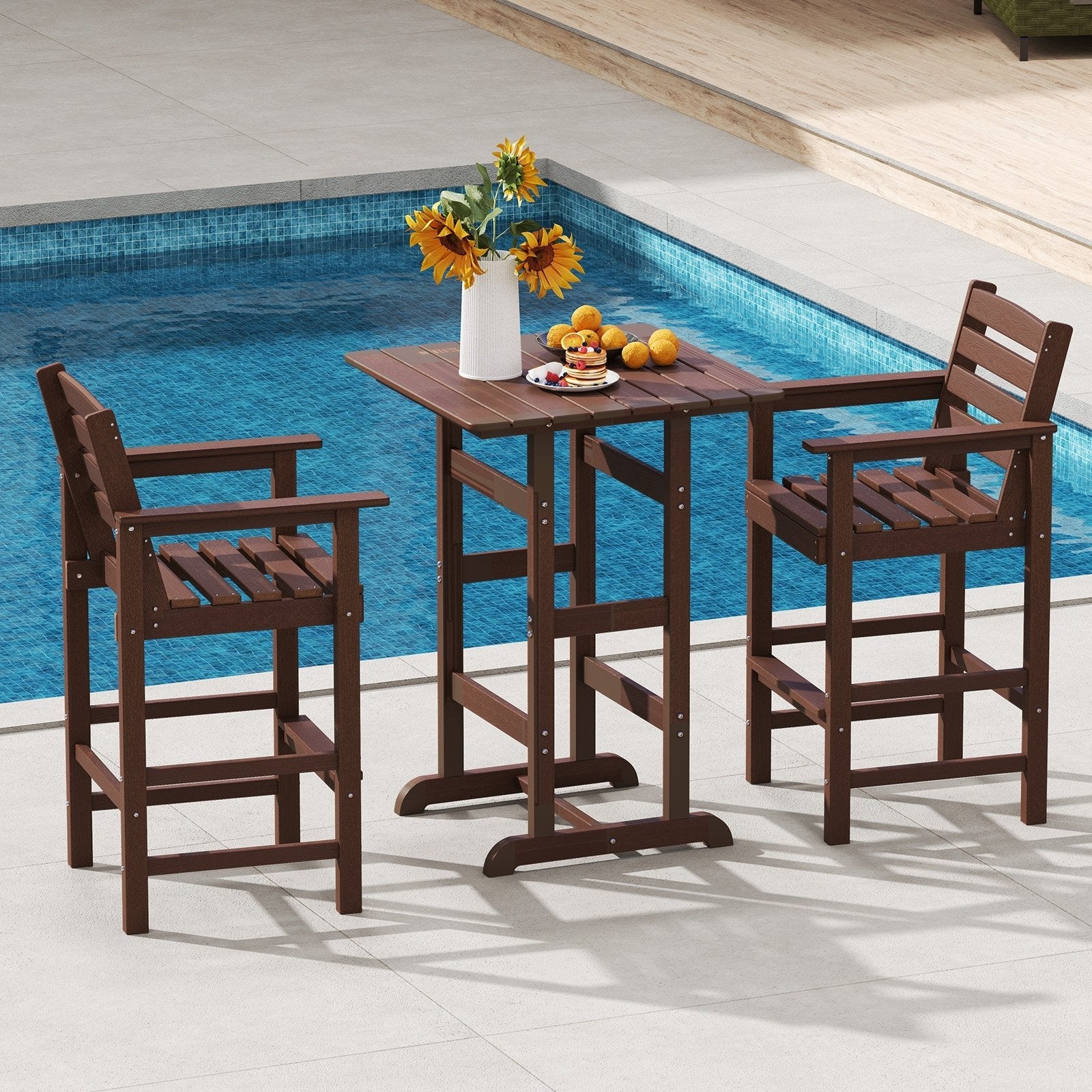 Patio HDPE Adirondack Bar Chairs Set of 2 with Wide Armrests-Black