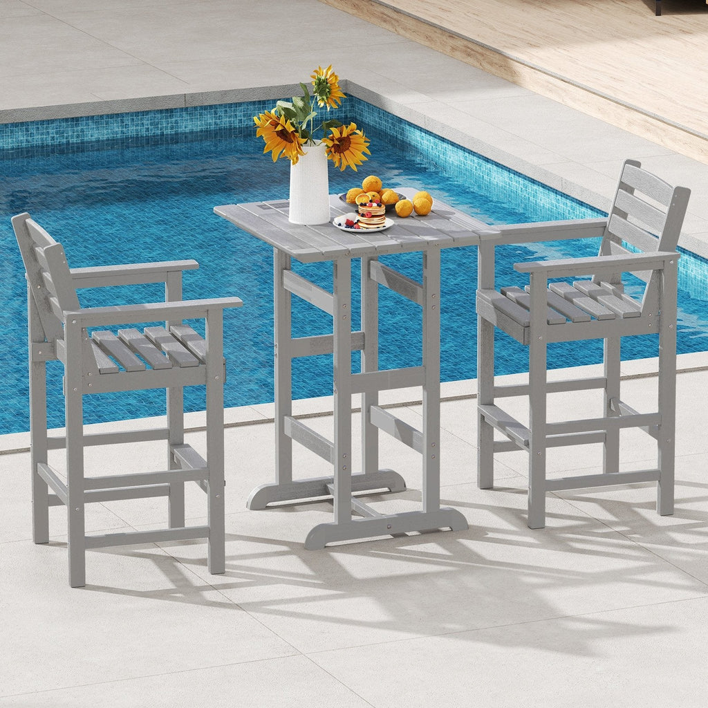 Patio HDPE Adirondack Bar Chairs Set of 2 with Wide Armrests-Black