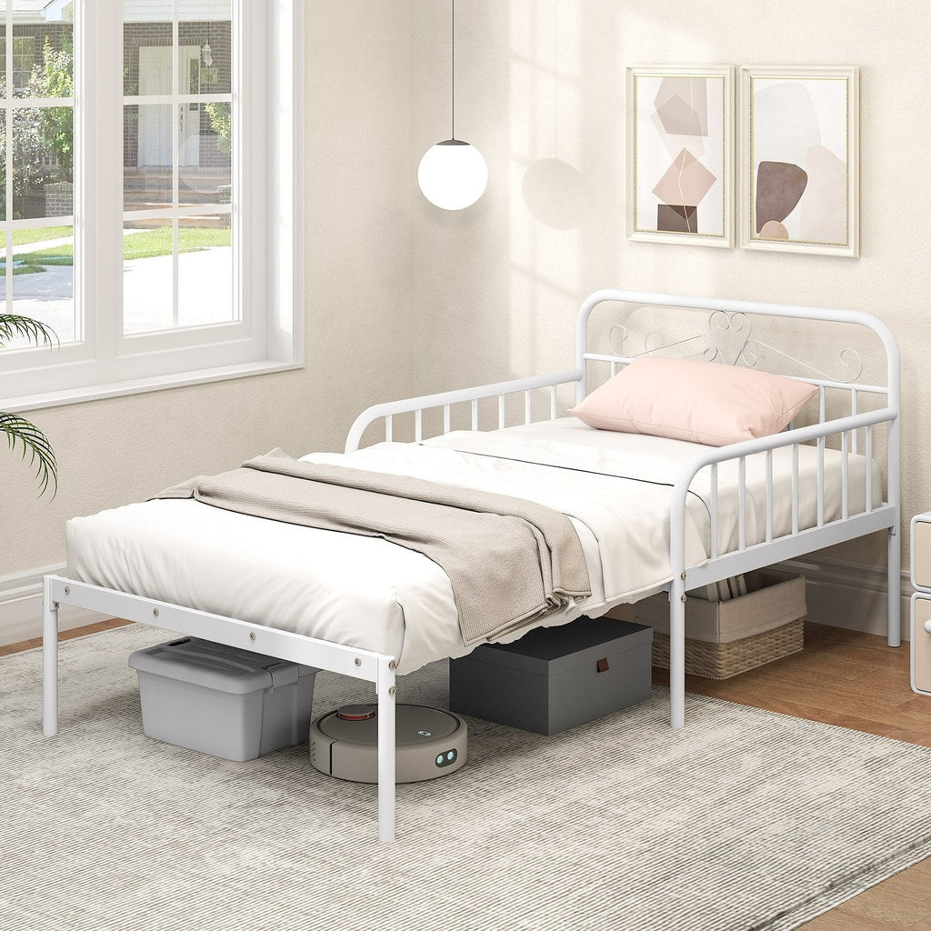Extendable Metal Daybed to Twin Size Bed with Guardrails and Armrests-Black