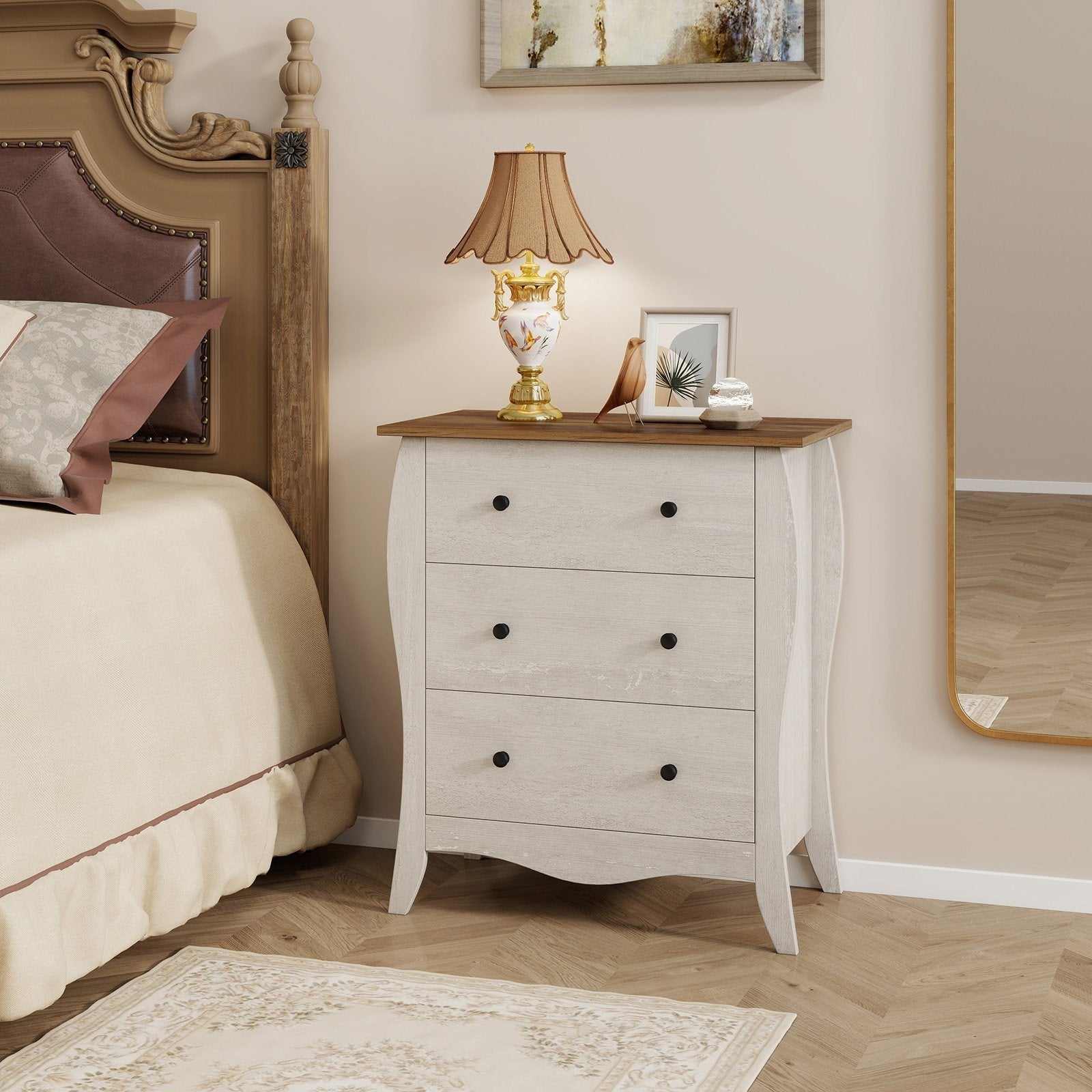 Dresser for Bedroom with 3 Folding Fabric Drawers and Anti-tipping Kit-Brown