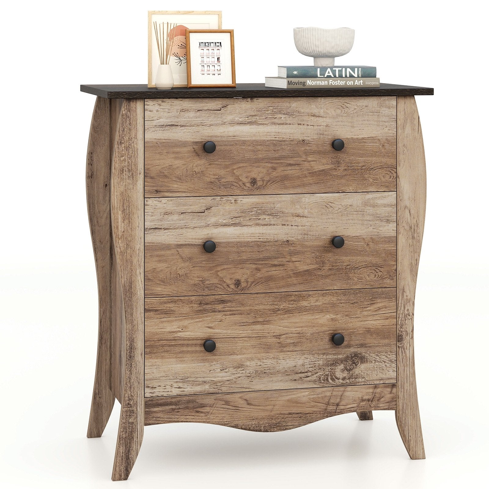 Dresser for Bedroom with 3 Folding Fabric Drawers and Anti-tipping Kit-Brown