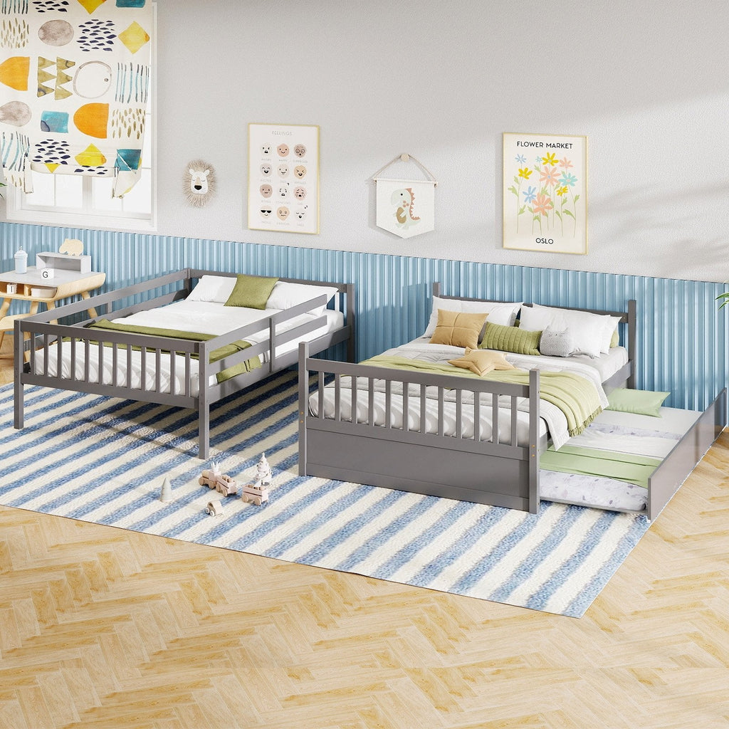 Full over Full Bunk Bed Platform Wood Bed-Brown