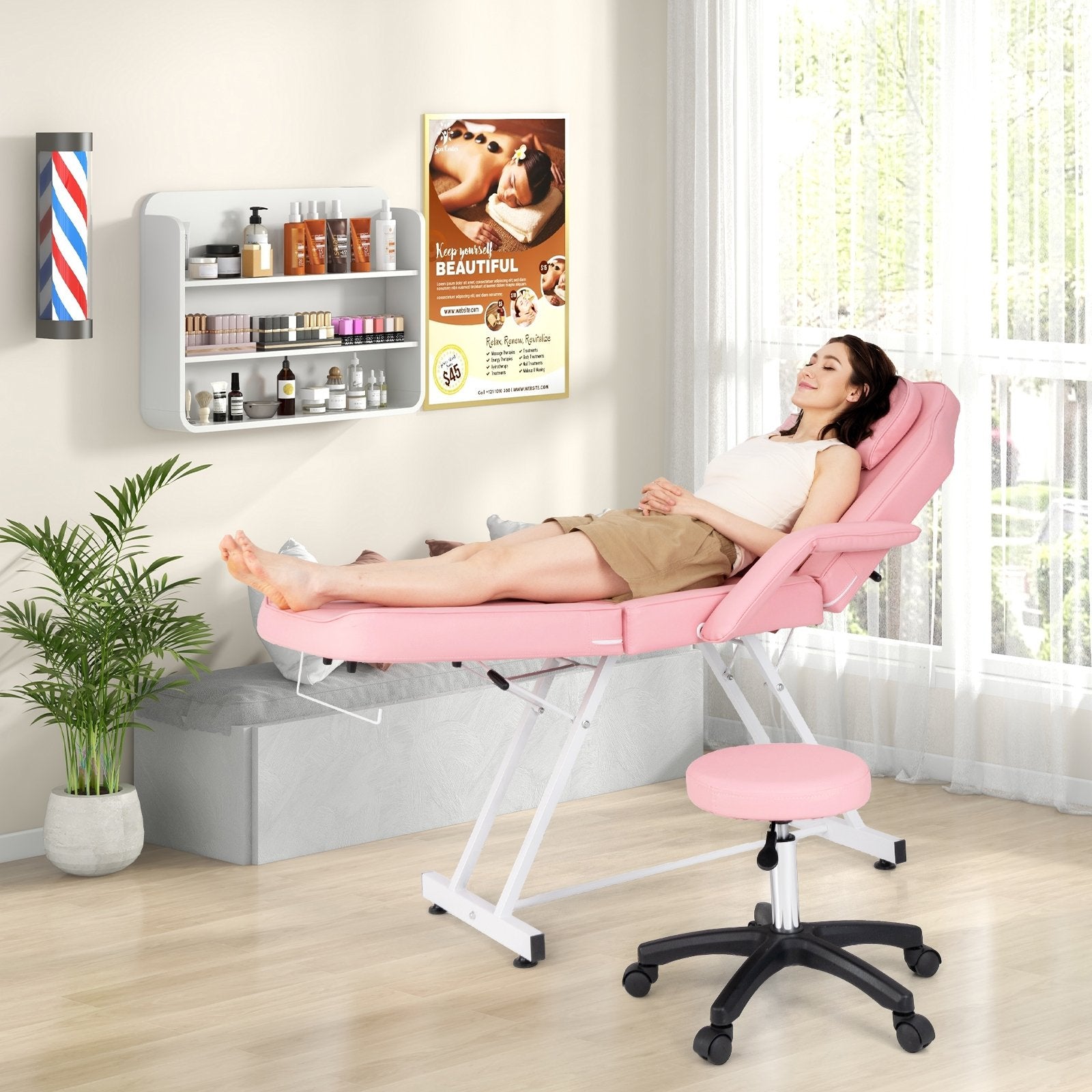 73 Inch Facial Chair Set with Removable Headrest Detachable Armrests and Towel Rack-Black