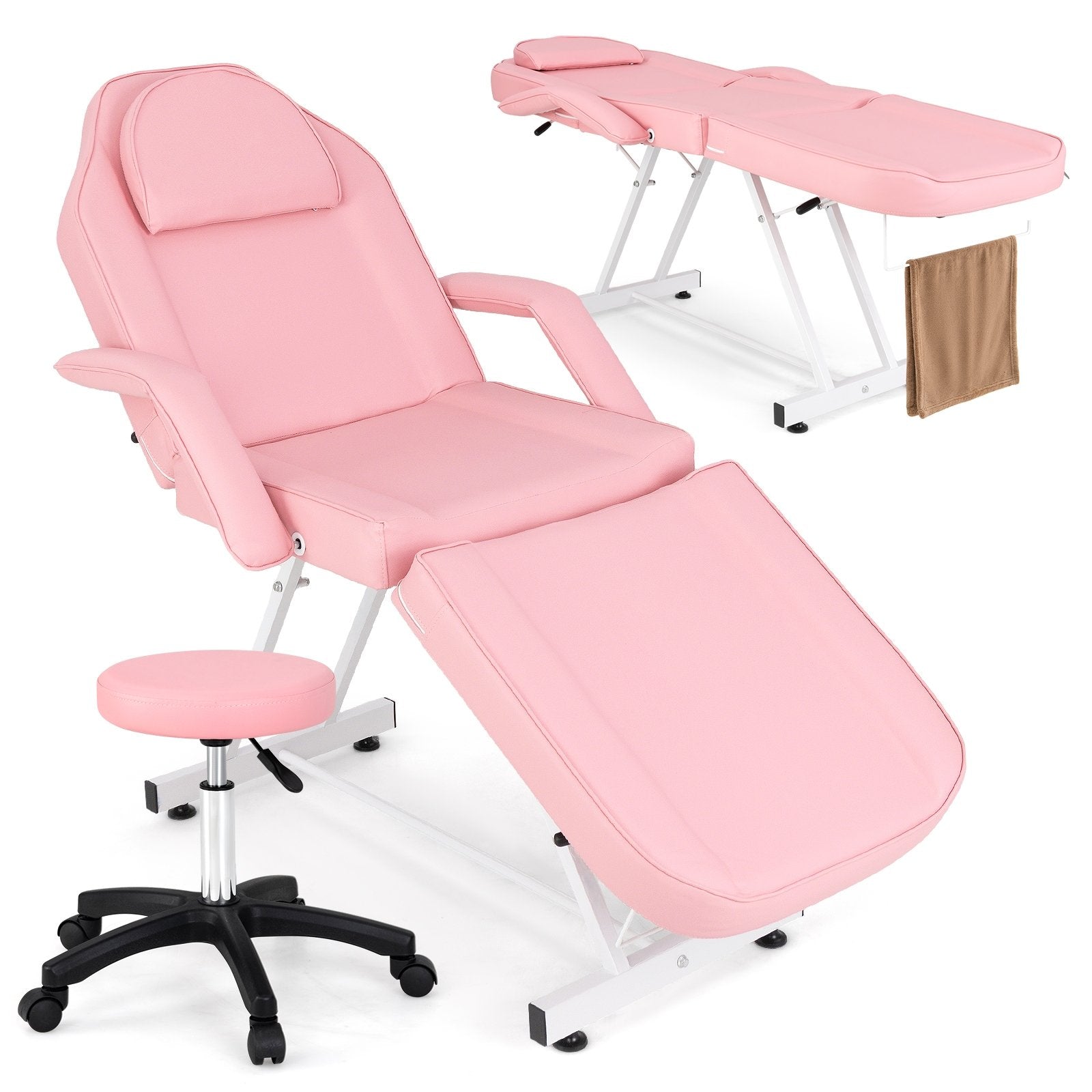 73 Inch Facial Chair Set with Removable Headrest Detachable Armrests and Towel Rack-Black