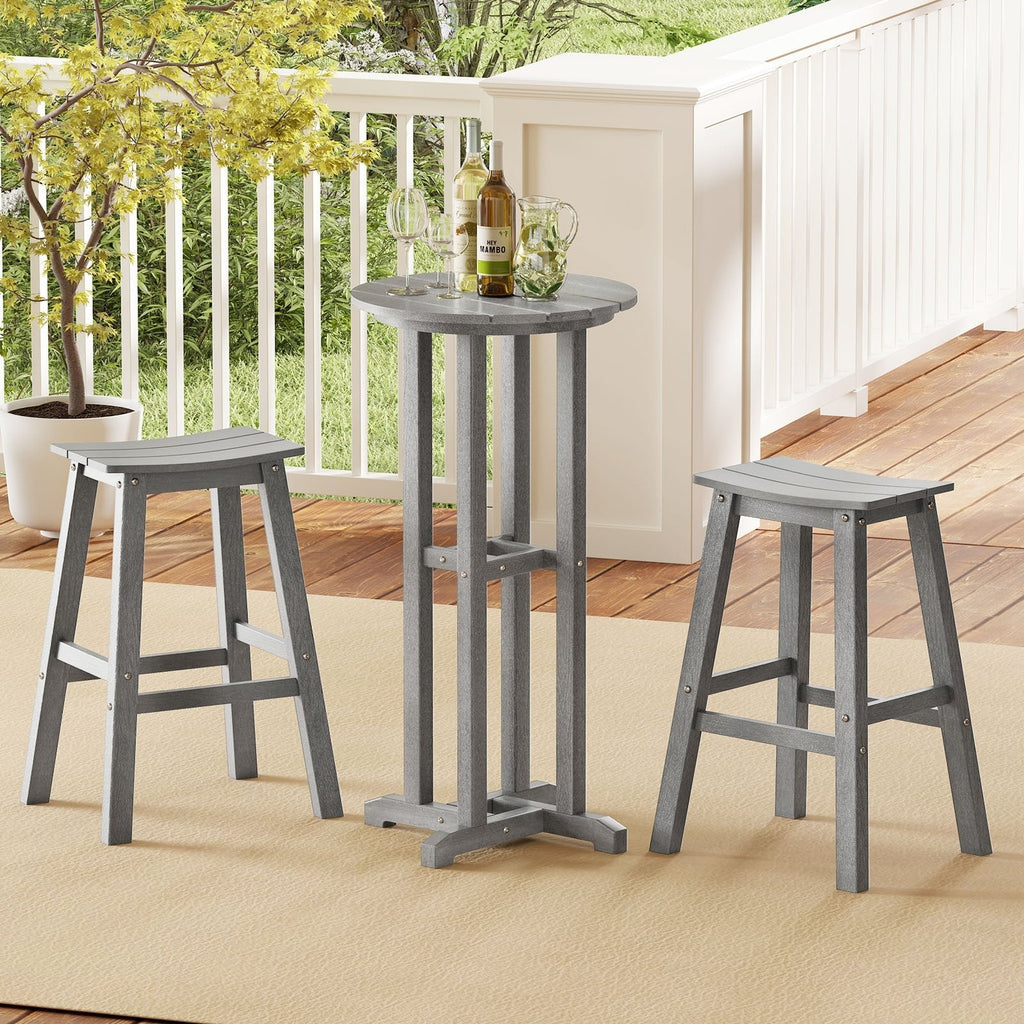 21.5 Inch Round Bar Table Patio HDPE Bar Height Dining Table with Slatted Tabletop-Black