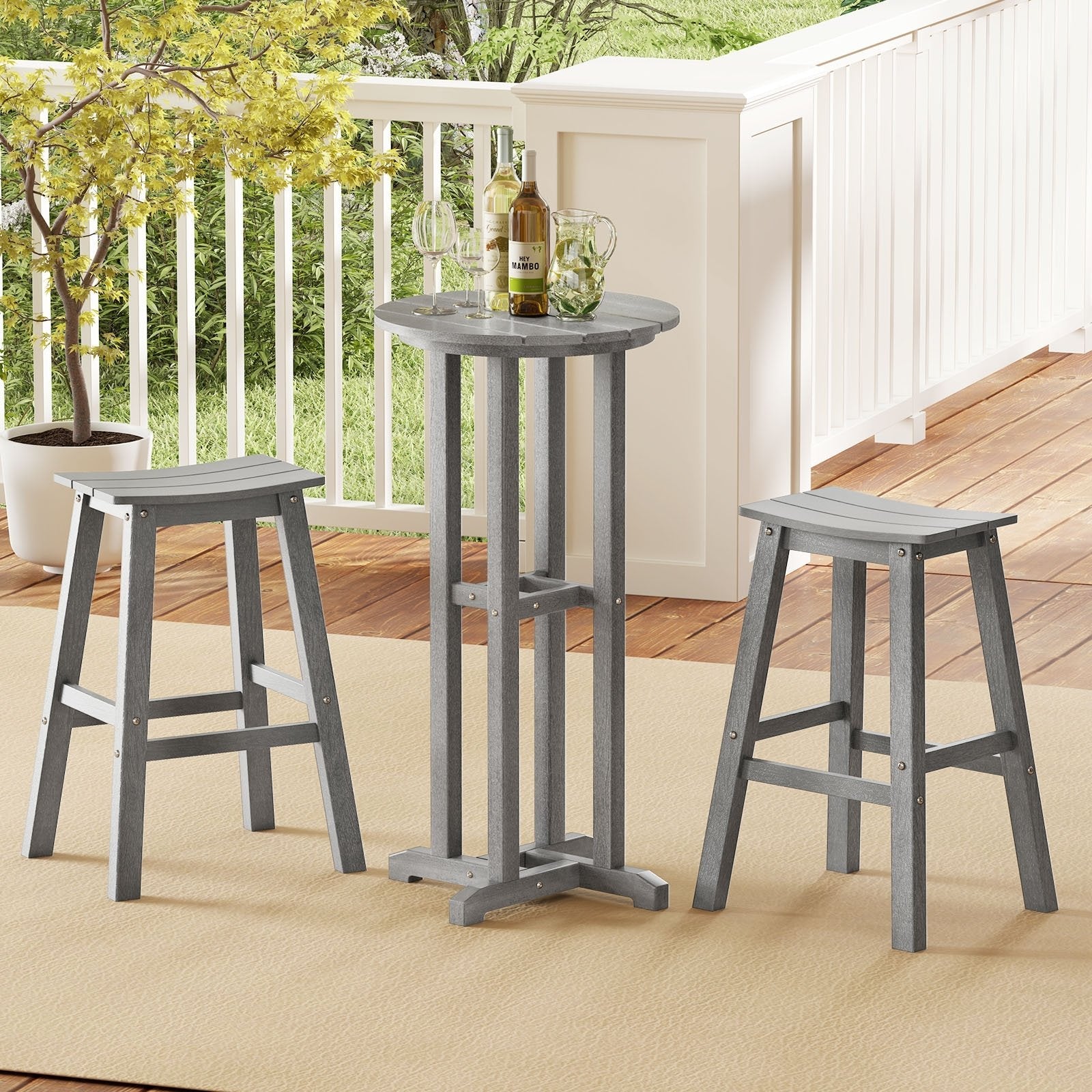 21.5 Inch Round Bar Table Patio HDPE Bar Height Dining Table with Slatted Tabletop-Black