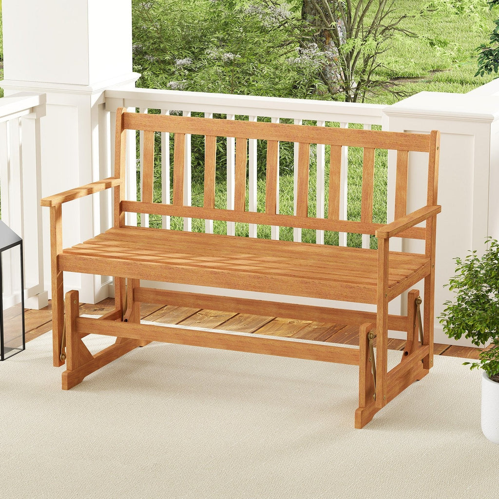 2-Person Outdoor Acacia Wood Glider Bench Patio Swing Rocking Loveseat
