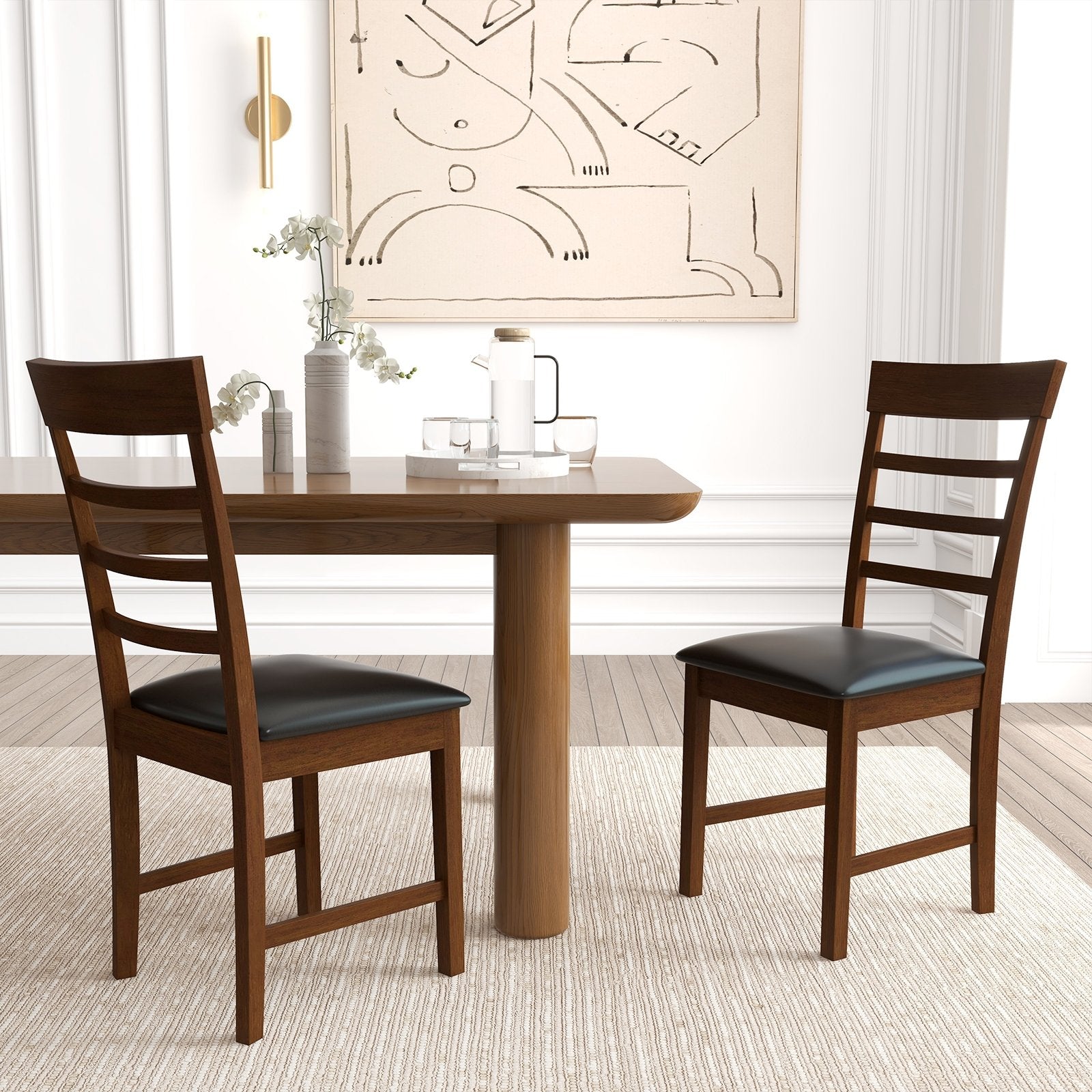 Wooden Dining Chair with Rubber Wood Frame Set of 2-Oak