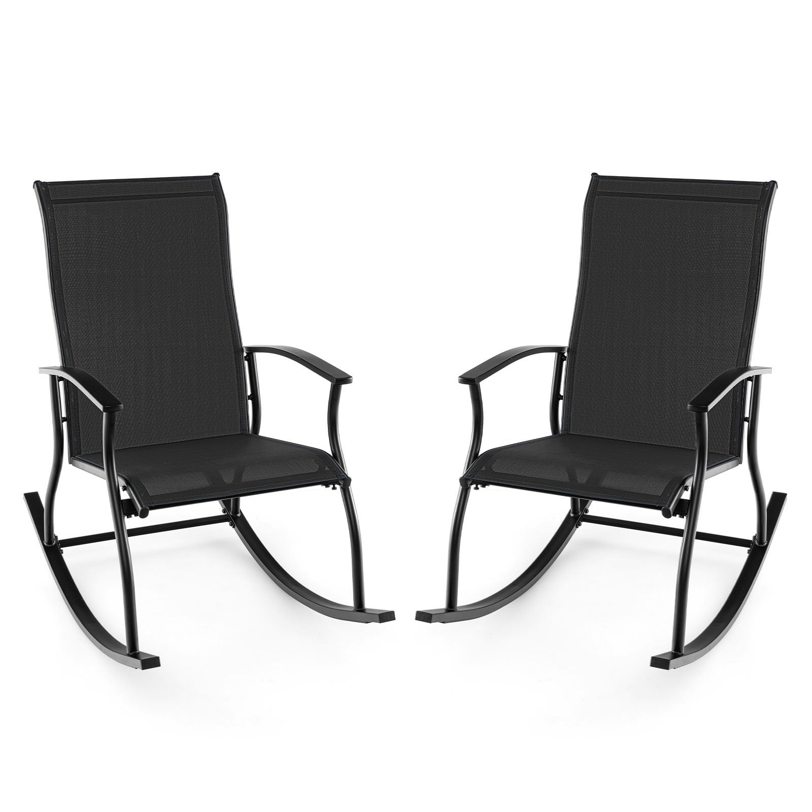 2 Pieces Outdoor Rocking Chairs with Breathable Backrest-Black