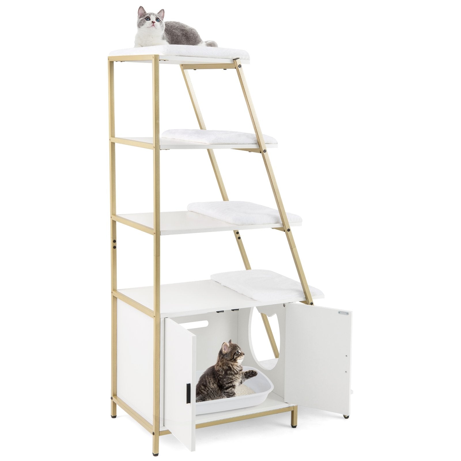 Large Cat Litter Box Enclosure with Storage and Ladder Shelf-Rustic Brown