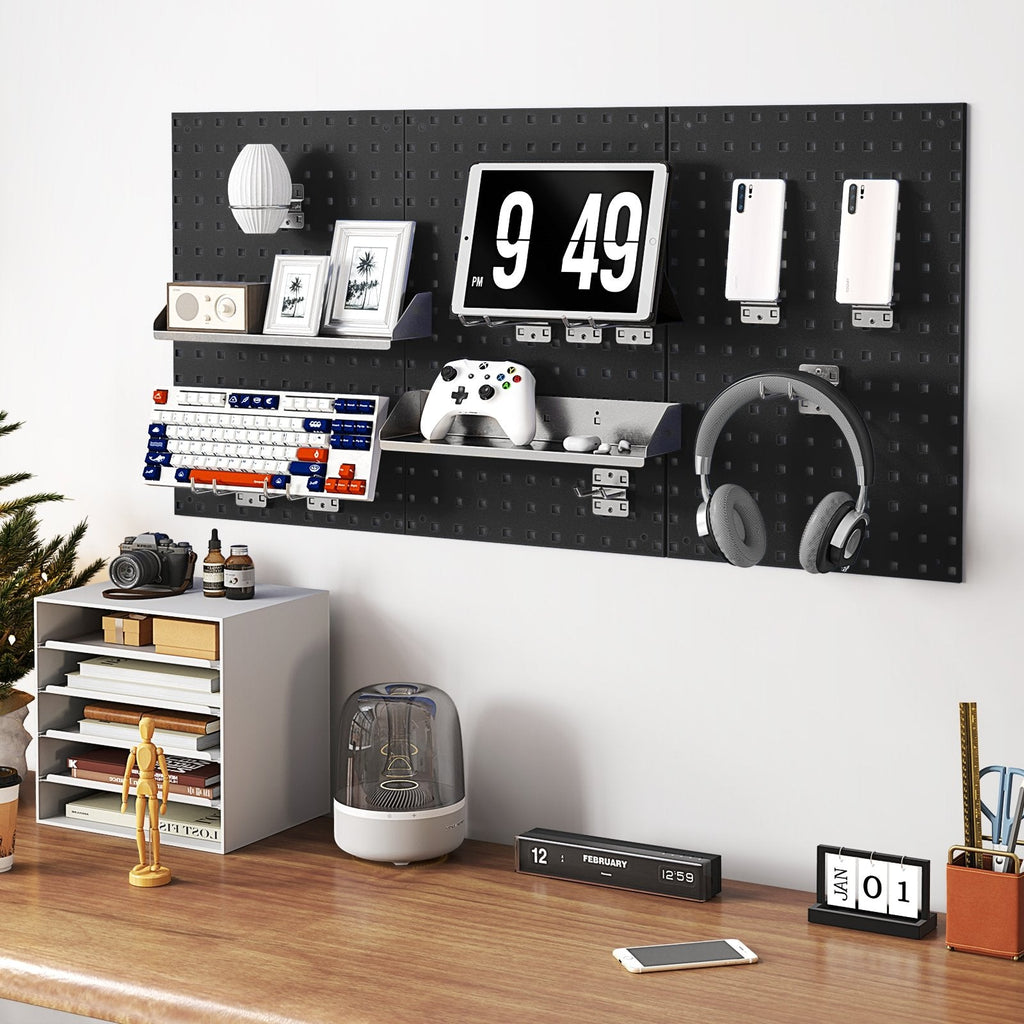Wall-Mounted Pegboard Kit with 3 Pegboards for Garage Workshop-Black