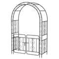 Garden Arbor with Gate with Multiple Side Crossbars and 4 Sharp Ground Stakes-Black