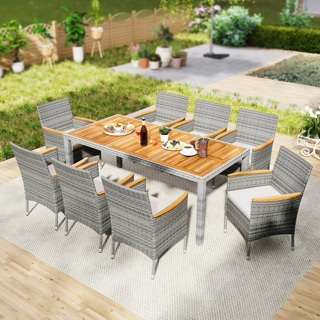 9 Pieces Patio PE Wicker Dining Set for Deck  Garden and Yard-Navy