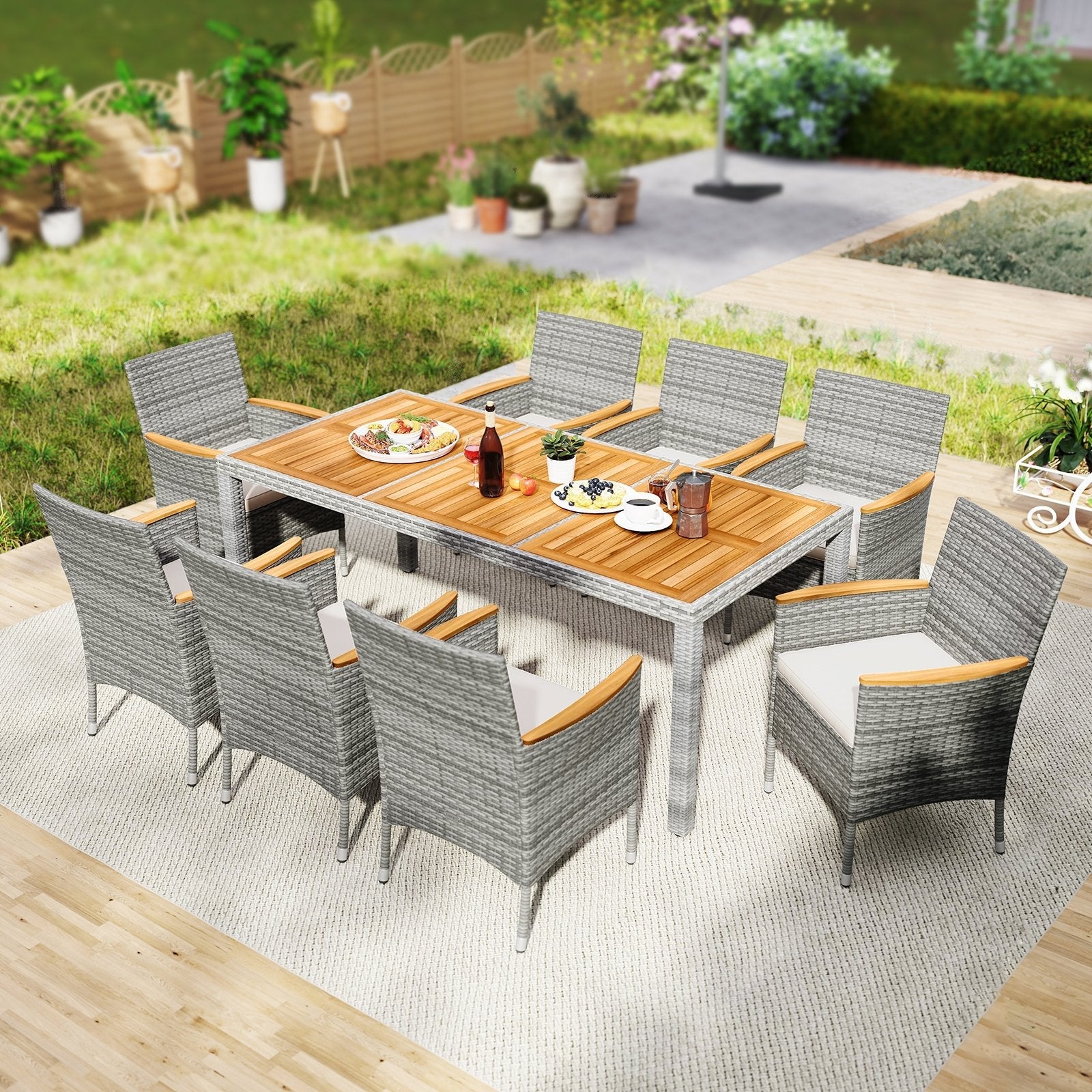 9 Pieces Patio PE Wicker Dining Set for Deck  Garden and Yard-Navy