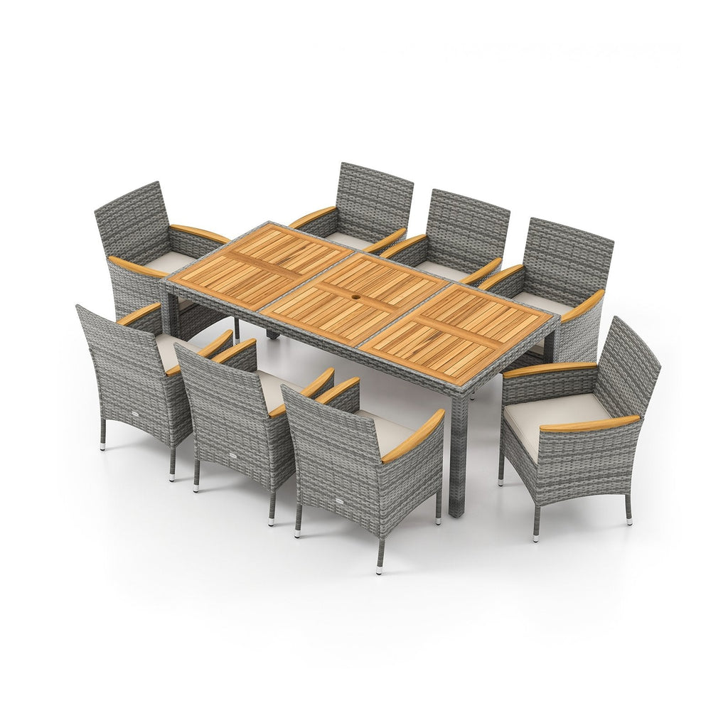 9 Pieces Patio PE Wicker Dining Set for Deck  Garden and Yard-Navy