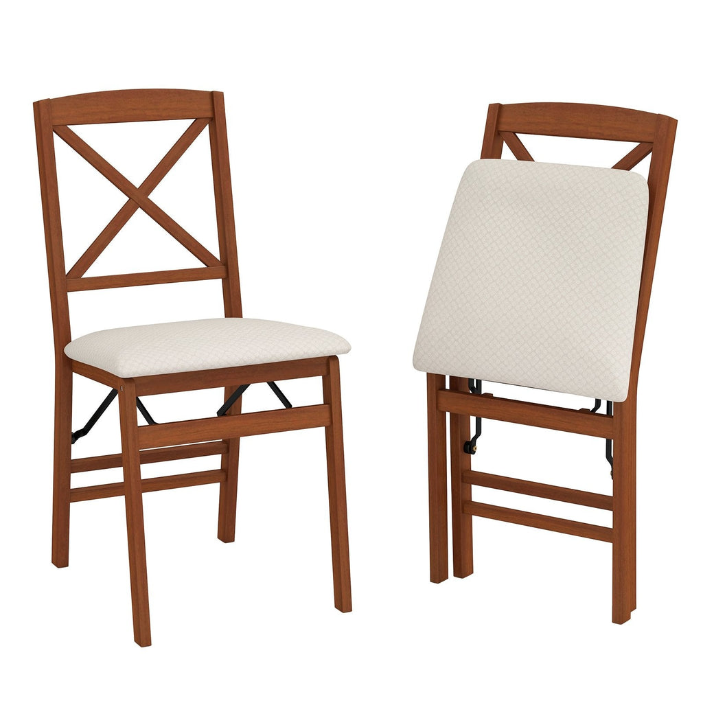 Folding Dining Chairs Set of 2 with Padded Seat and Rubber Wood Frame-B