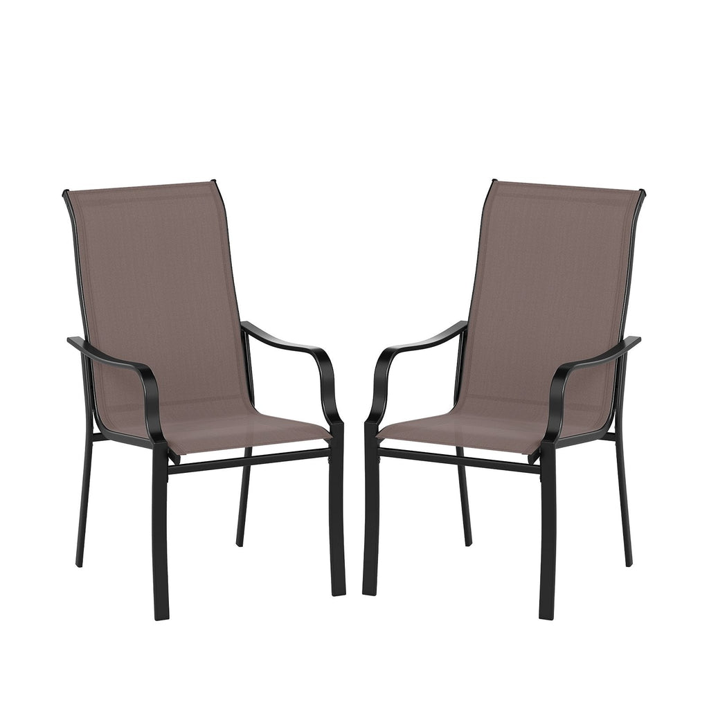 Patio Dining Chair Set of 2 with Wide Seat and Heavy-Duty Metal Frame-Brown