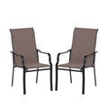 Patio Dining Chair Set of 2 with Wide Seat and Heavy-Duty Metal Frame-Brown