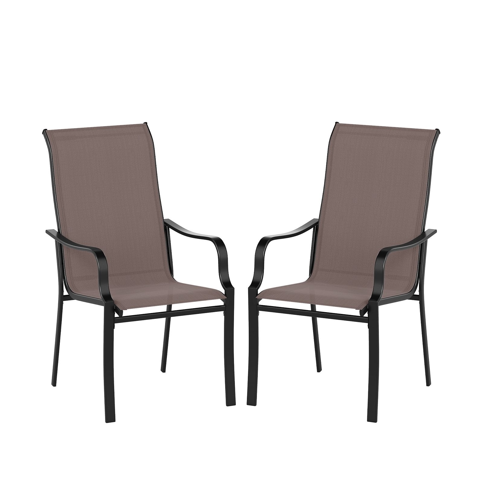 Patio Dining Chair Set of 2 with Wide Seat and Heavy-Duty Metal Frame-Brown