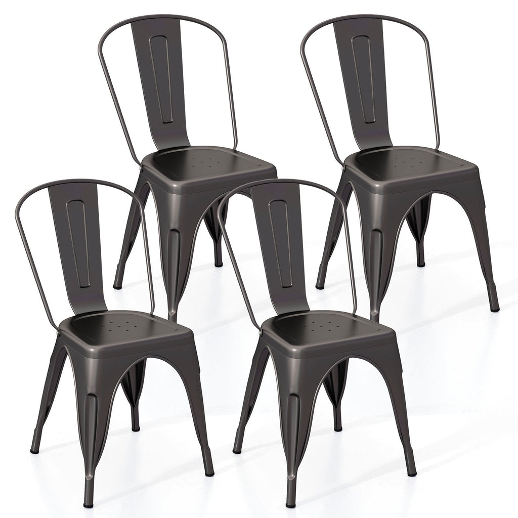 Metal Dining Chairs Set of 4 with Removable Backrest for Dining Room Restaurant Living Room-Black
