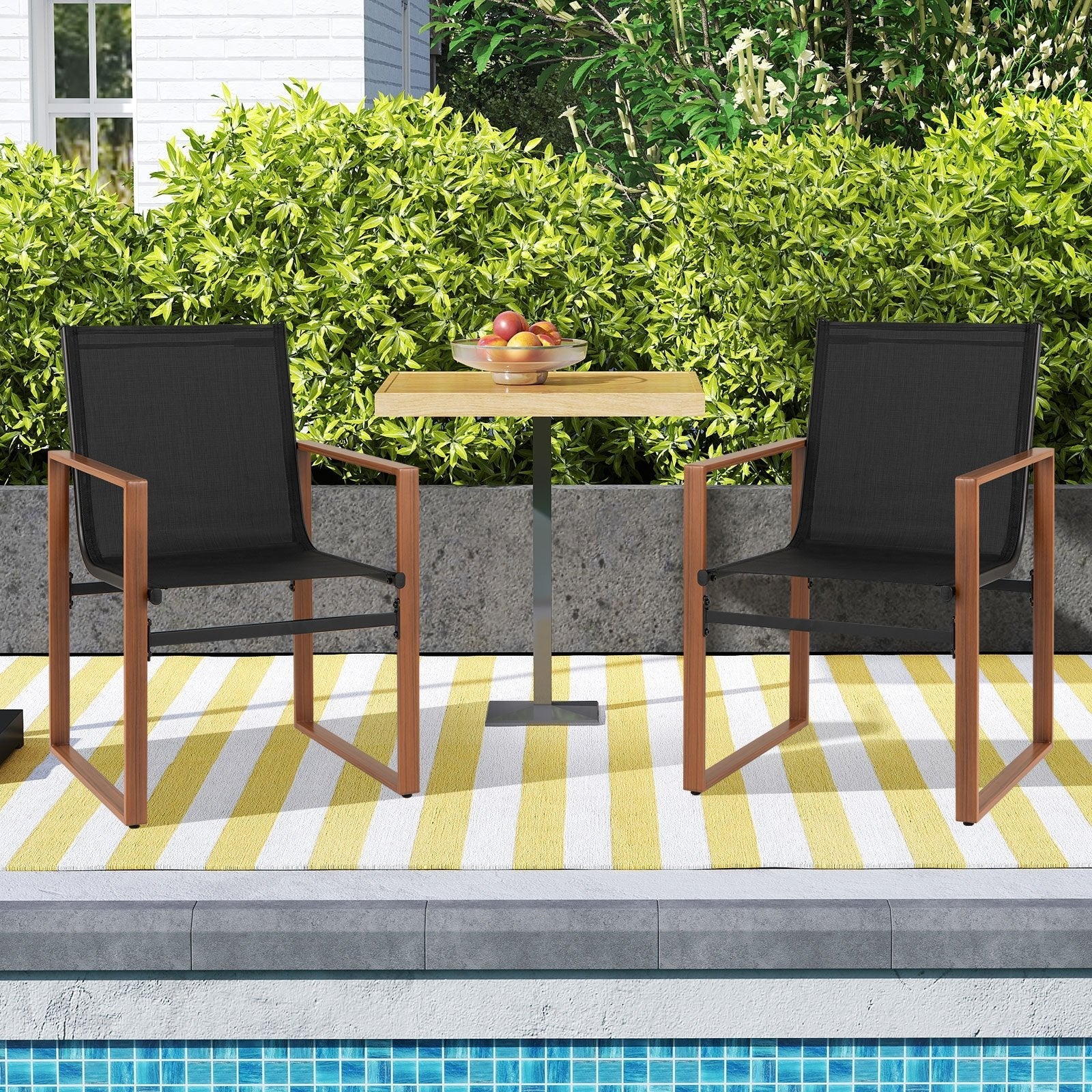 Outdoor Dining Chairs with Breathable Seat and Backrest Set of 2-Black