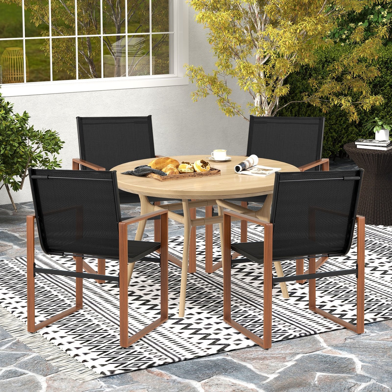 Outdoor Dining Chairs with Breathable Seat and Backrest Set of 2-Black