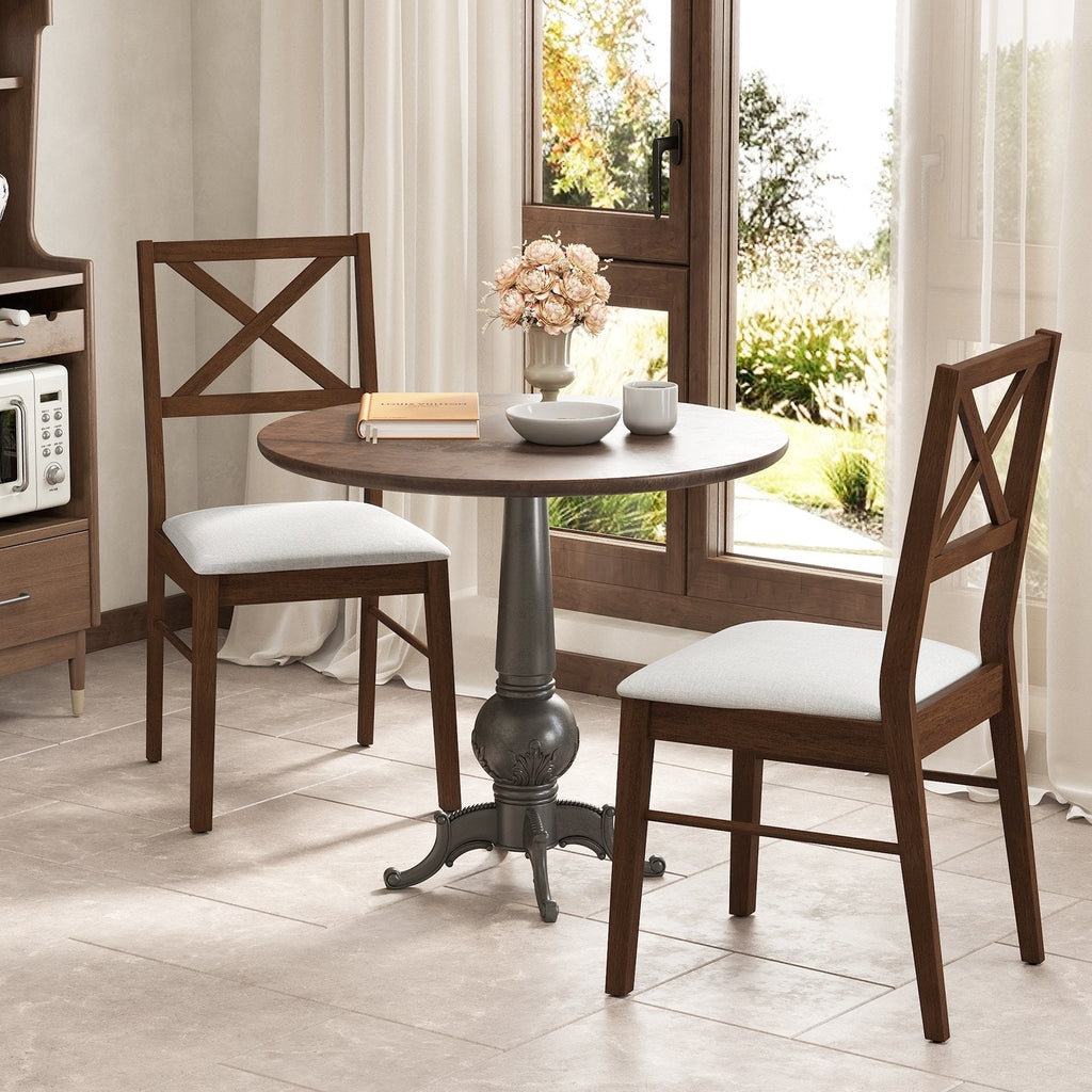 Upholstered Side Dining Chairs Set of 2 with Rubber Wood Frame-Brown