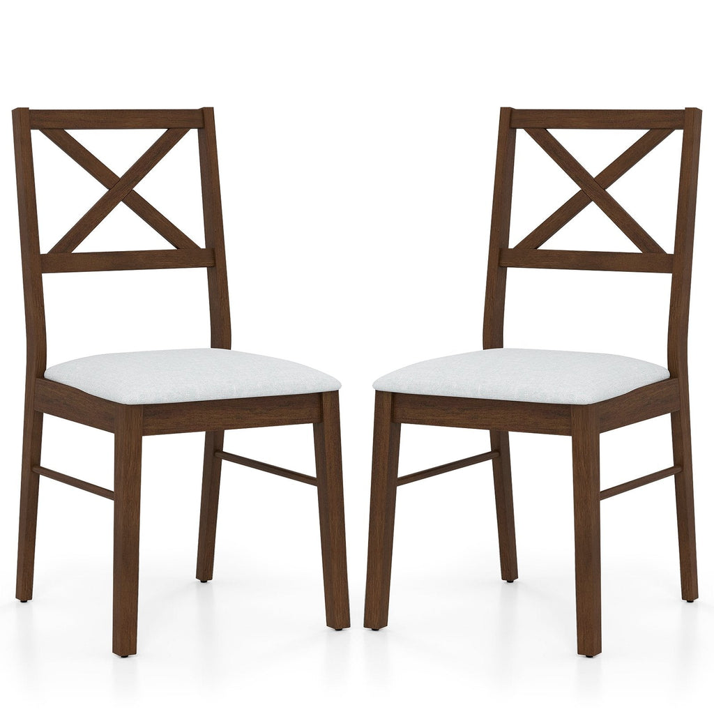 Upholstered Side Dining Chairs Set of 2 with Rubber Wood Frame-Brown