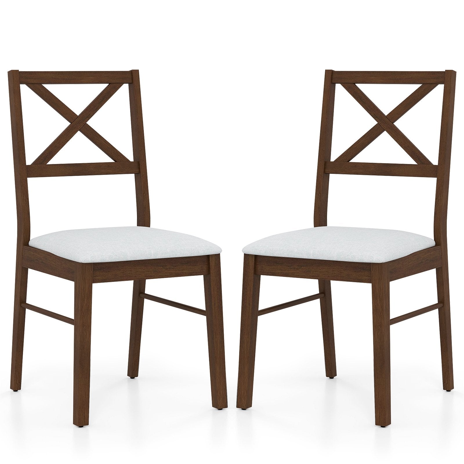 Upholstered Side Dining Chairs Set of 2 with Rubber Wood Frame-Brown