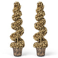 4 FT Artificial Topiary Spiral Tree Set of 2 with Vintage Plastic Nursery Pot-Gold