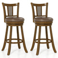 30 Inch Set of 2 Bar Stools with PE Rattan Backrest and Rubber Wood Frame-Brown